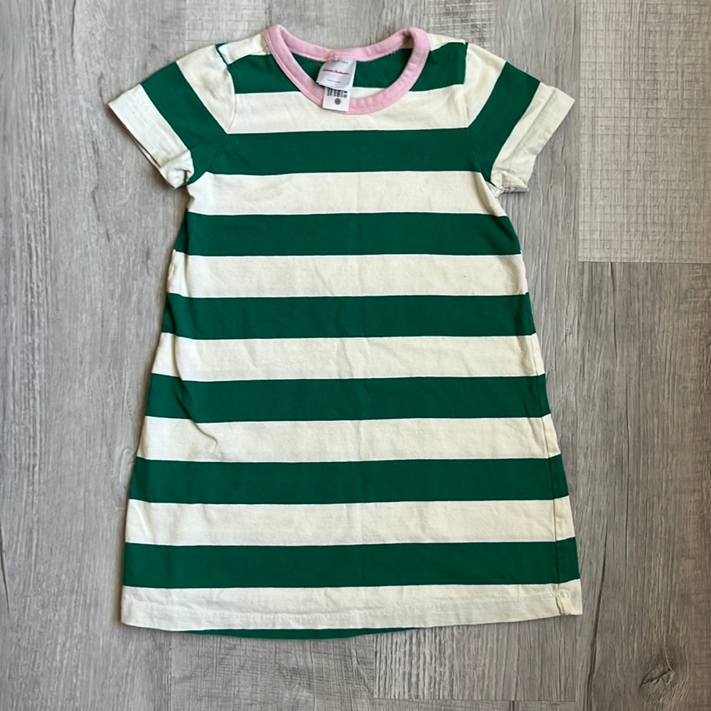Hanna Andersson Green and White Striped Kids Dress, size 4